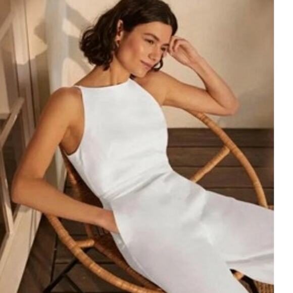 Women' s US SZ 8 Tall Boden halter neck white 100% linen wide leg jumpsuit - Picture 6 of 6